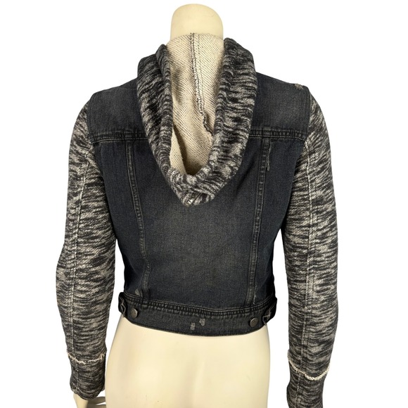 Free People Jacket Small Denim Retro 90s Grunge Distressed Sweatshirt Hoodie - Picture 6 of 11